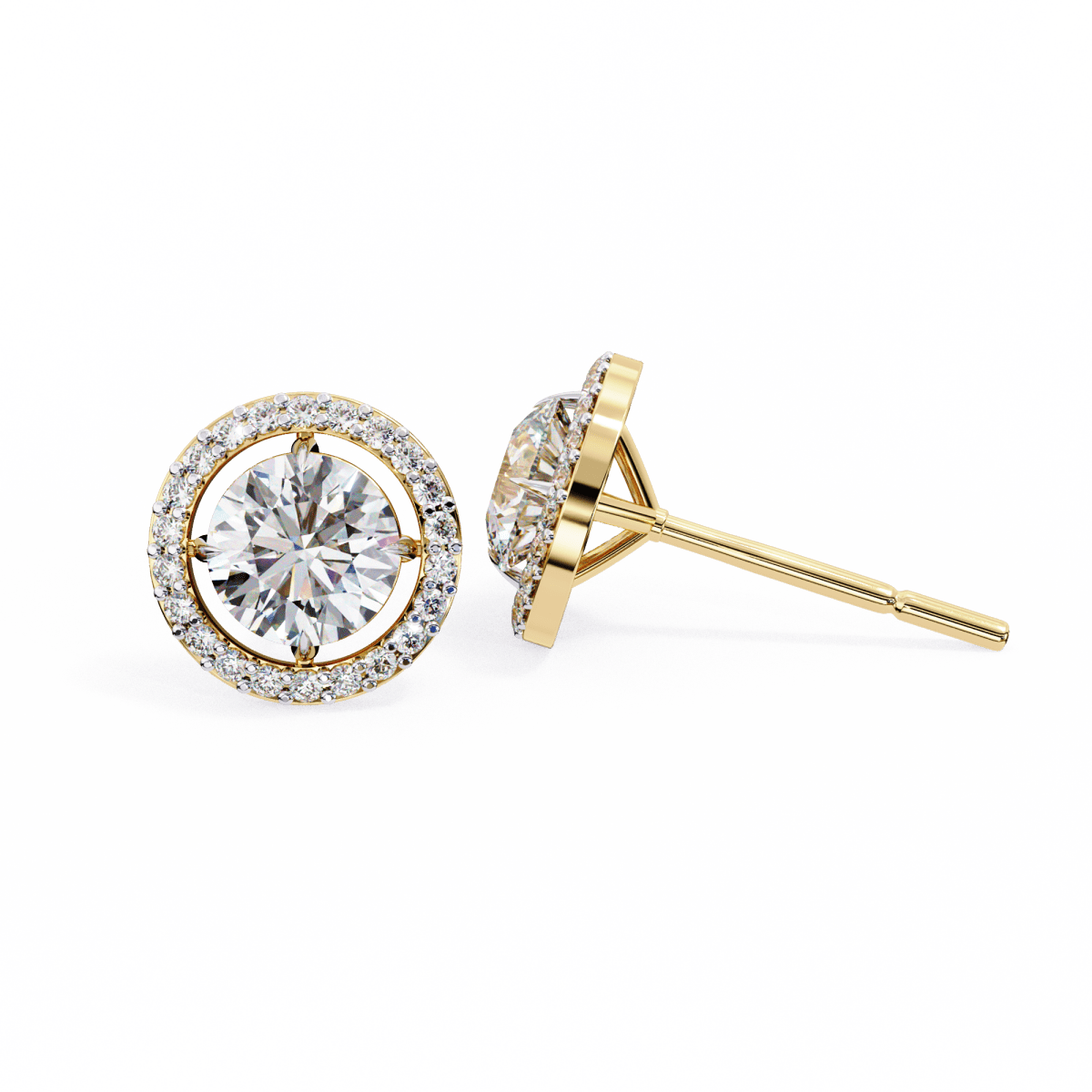 Reverra 14K Gold Round Halo Lab Grown Diamond Stud Earrings For Women, CTTW-0.92
