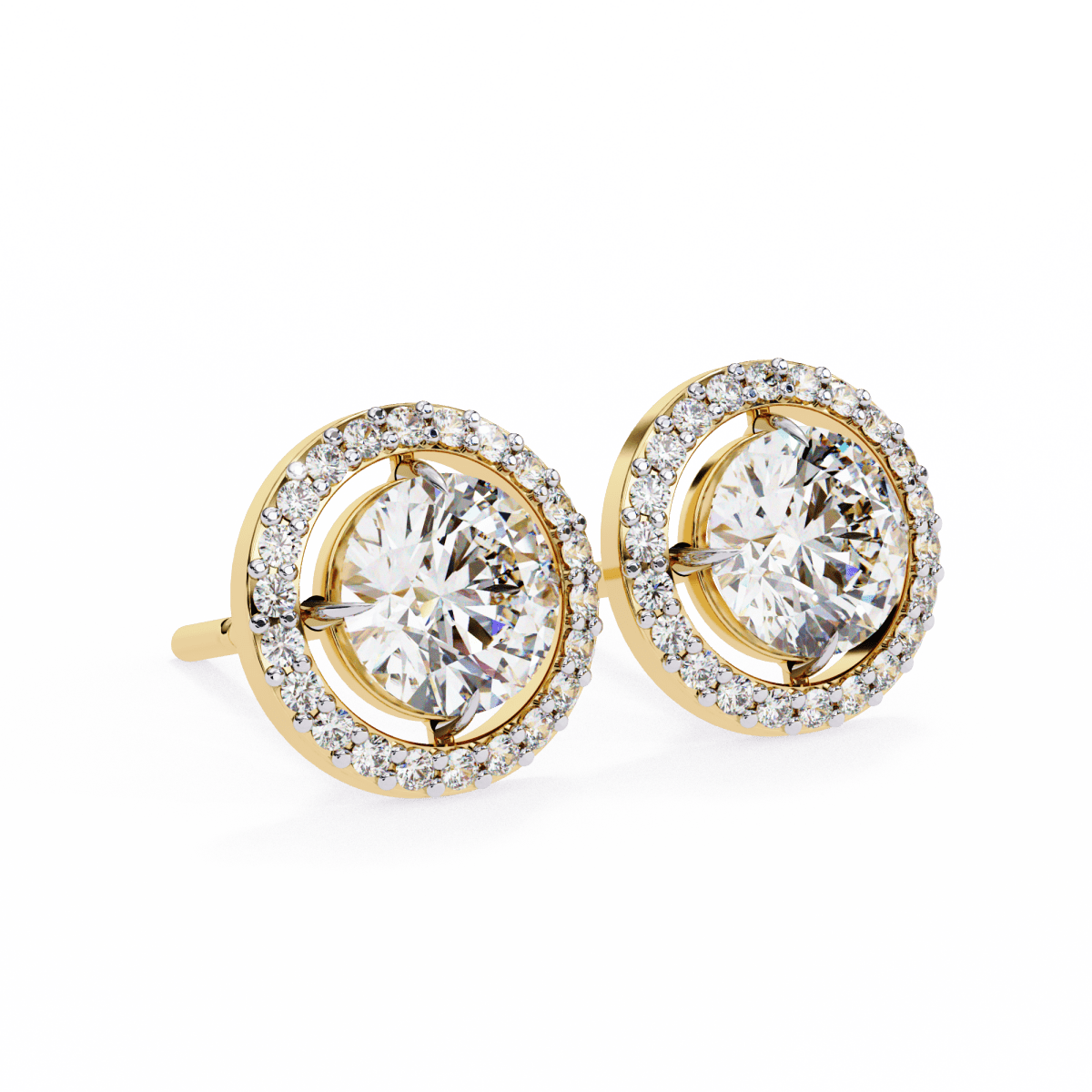 Reverra 14K Gold Round Halo Lab Grown Diamond Stud Earrings For Women, CTTW-0.92