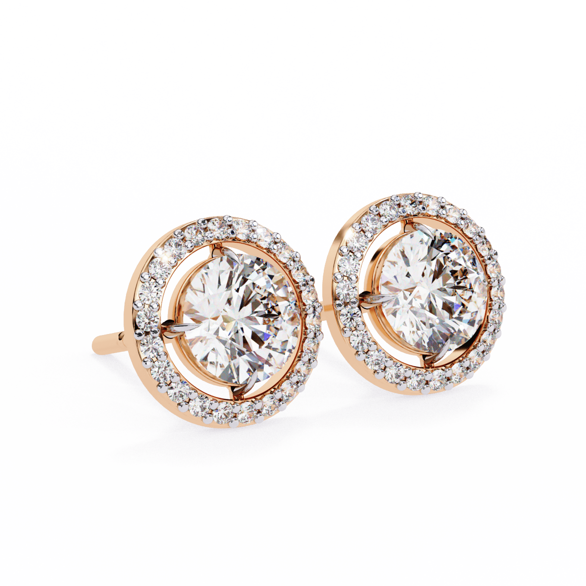Reverra 14K Gold Round Halo Lab Grown Diamond Stud Earrings For Women, CTTW-0.92