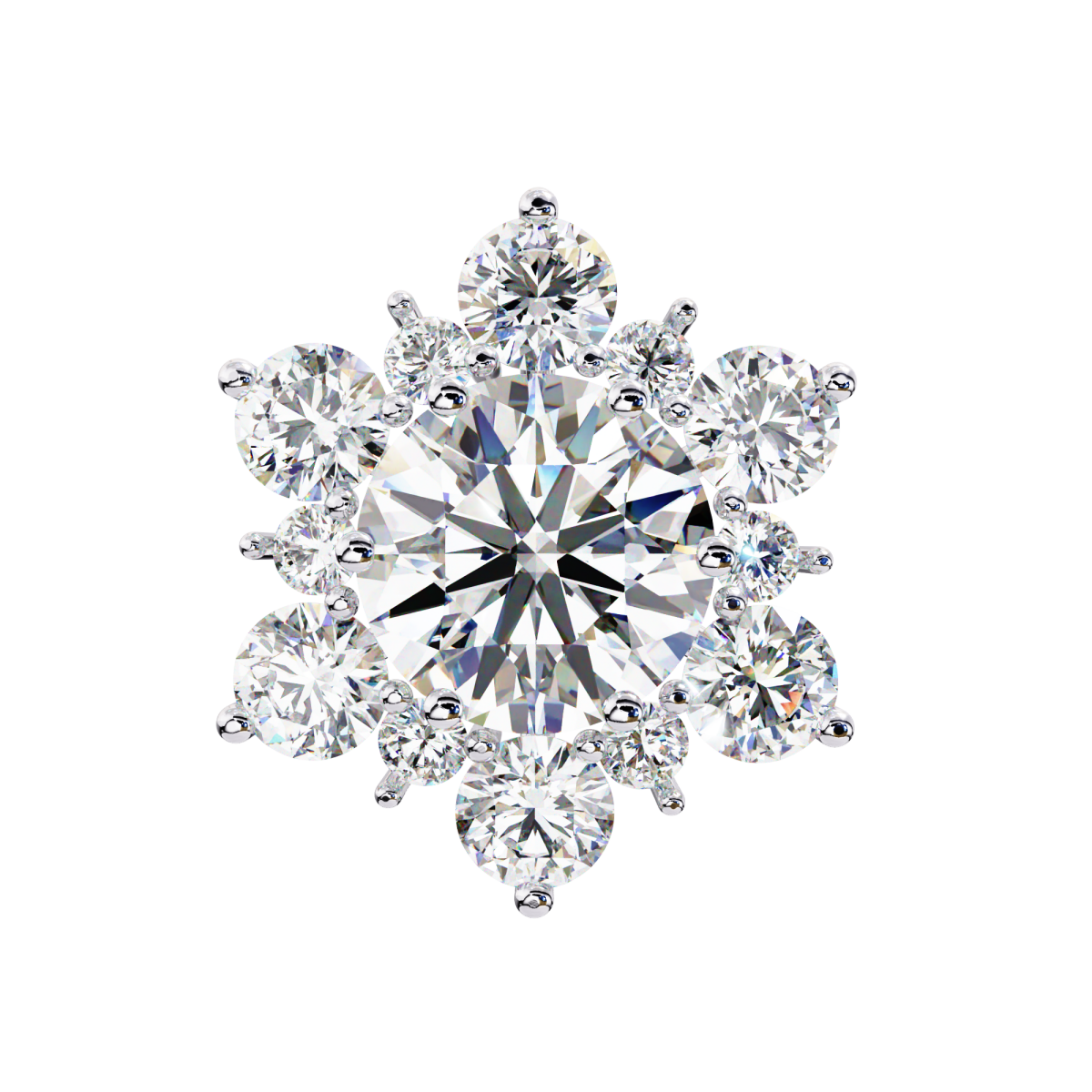 Reverra 14K Gold Round Lab Grown Diamond Floral Cluster Stud Earrings For Women, CTTW-1.44