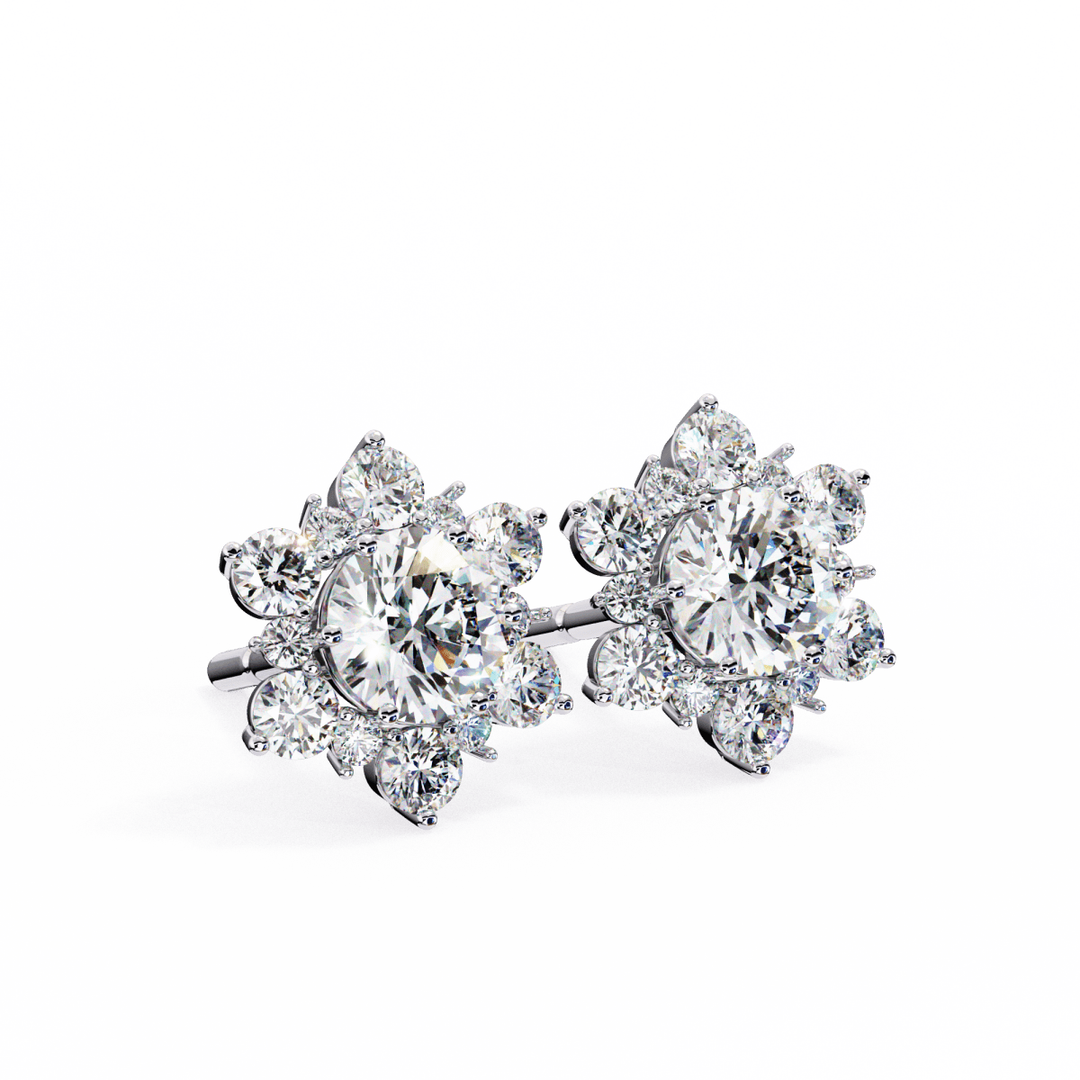 Reverra 14K Gold Round Lab Grown Diamond Floral Cluster Stud Earrings For Women, CTTW-1.44