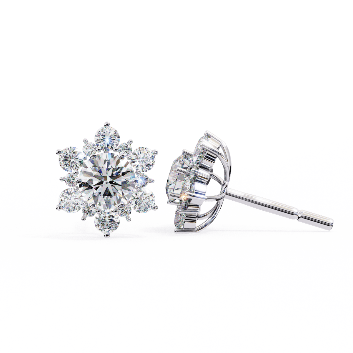 Reverra 14K Gold Round Lab Grown Diamond Floral Cluster Stud Earrings For Women, CTTW-1.44