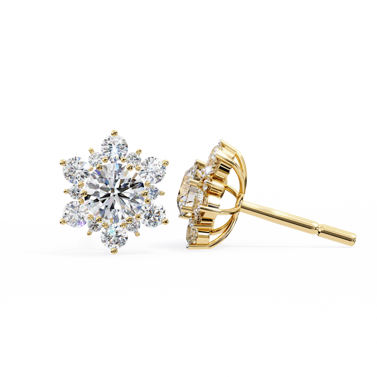 Reverra 14K Gold Round Lab Grown Diamond Floral Cluster Stud Earrings For Women, CTTW-1.44