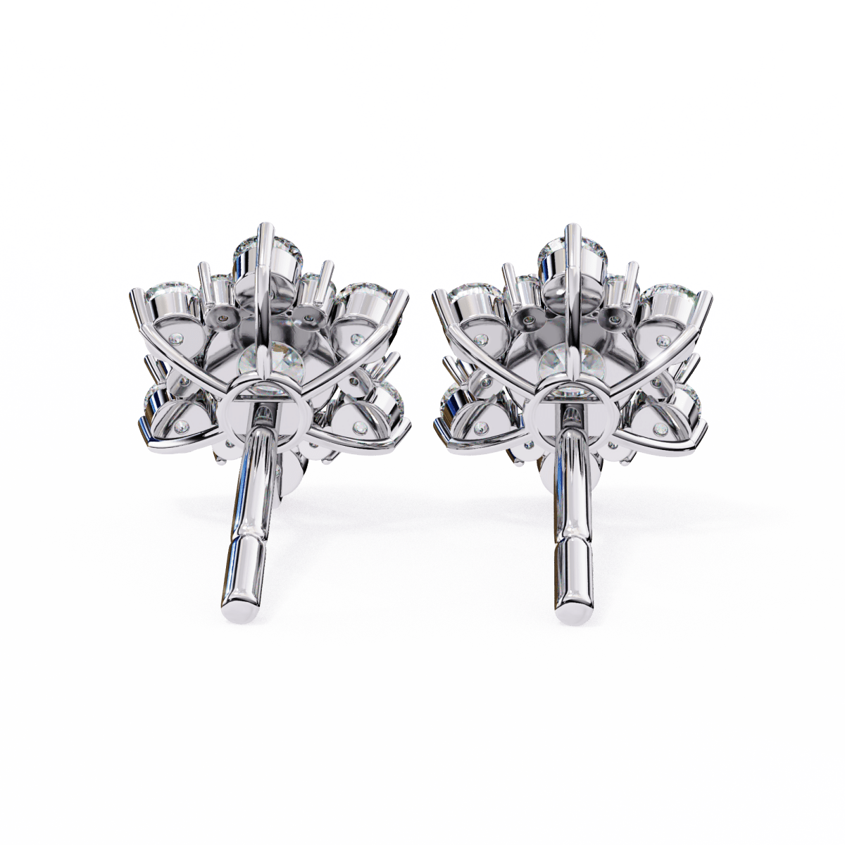 Reverra 14K Gold Round Lab Grown Diamond Floral Cluster Stud Earrings For Women, CTTW-1.44