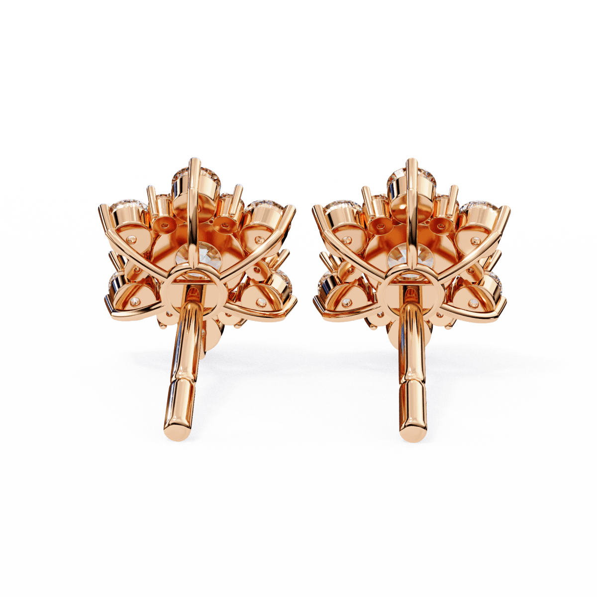 Reverra 14K Gold Round Lab Grown Diamond Floral Cluster Stud Earrings For Women, CTTW-1.44