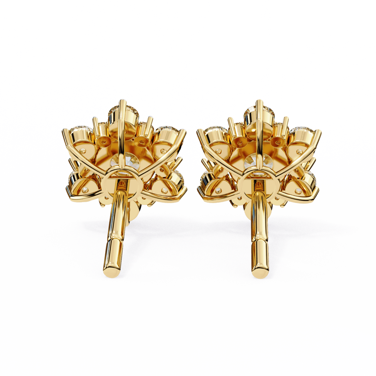 Reverra 14K Gold Round Lab Grown Diamond Floral Cluster Stud Earrings For Women, CTTW-1.44