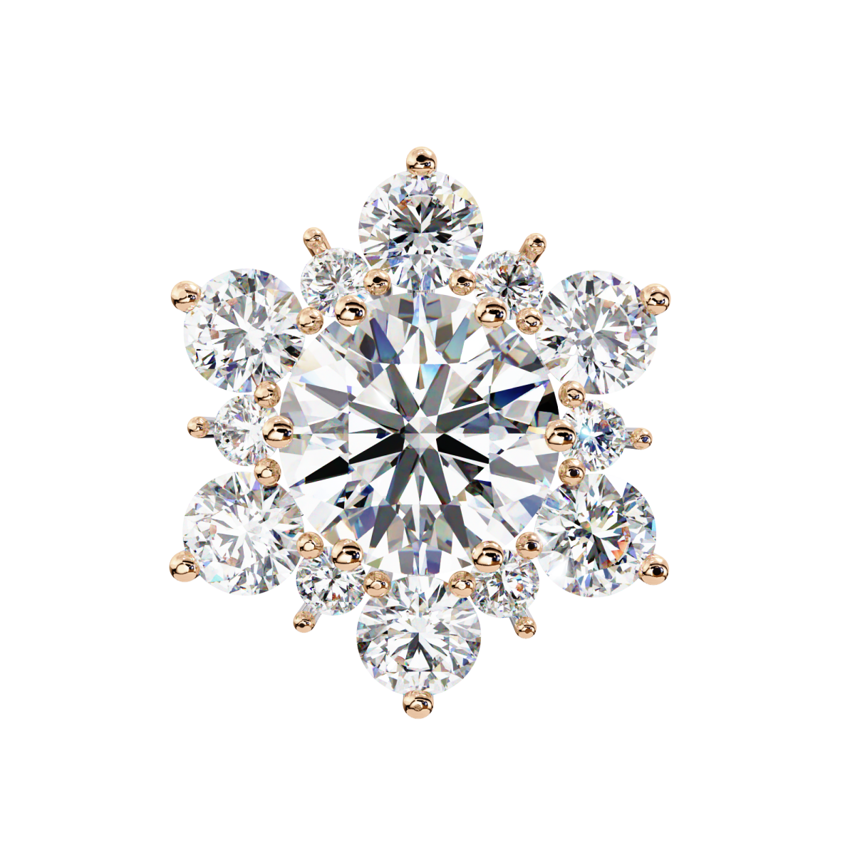 Reverra 14K Gold Round Lab Grown Diamond Floral Cluster Stud Earrings For Women, CTTW-1.44