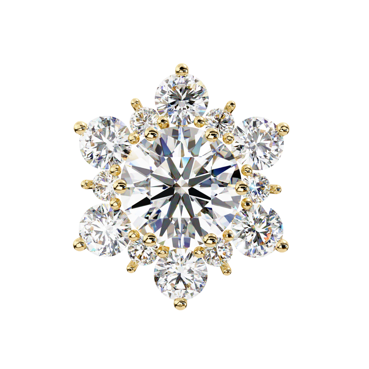 Reverra 14K Gold Round Lab Grown Diamond Floral Cluster Stud Earrings For Women, CTTW-1.44
