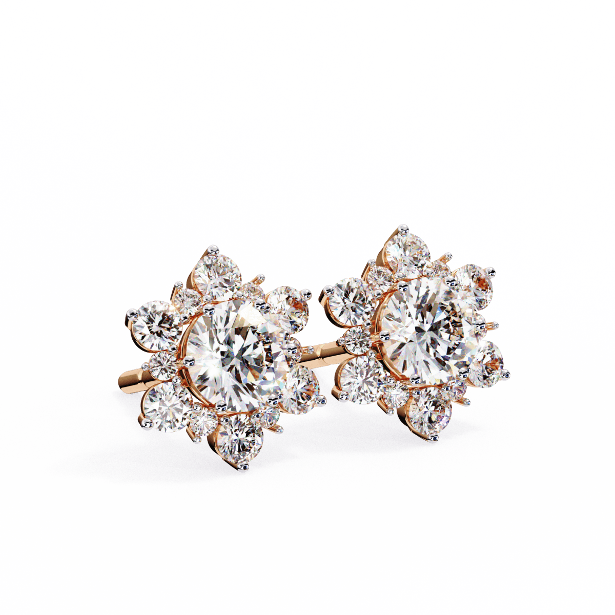 Reverra 14K Gold Round Lab Grown Diamond Floral Cluster Stud Earrings For Women, CTTW-1.44