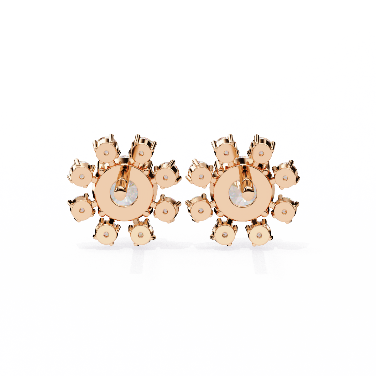 Reverra 14K Gold Round Lab Grown Diamond Petal Cluster Stud Earrings For Women, CTTW-1.22