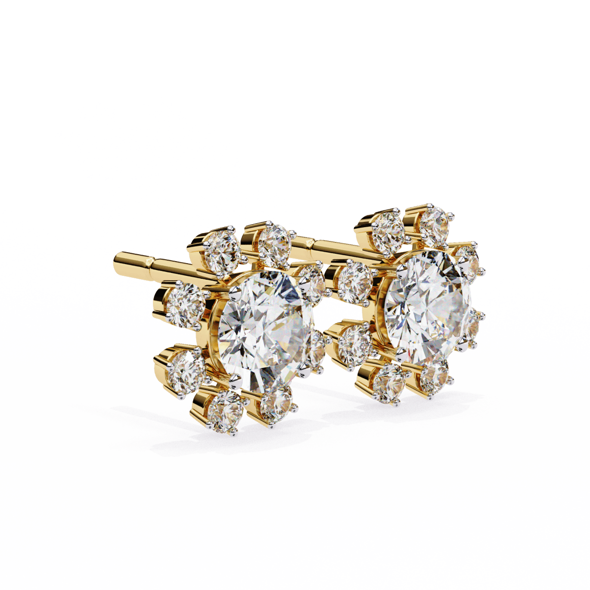 Reverra 14K Gold Round Lab Grown Diamond Petal Cluster Stud Earrings For Women, CTTW-1.22