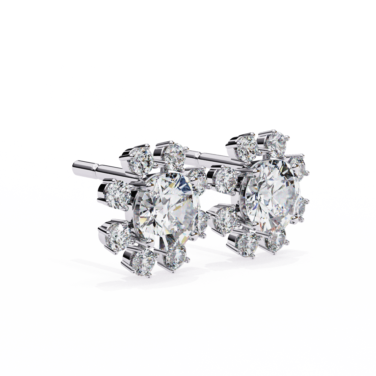 Reverra 14K Gold Round Lab Grown Diamond Petal Cluster Stud Earrings For Women, CTTW-1.22