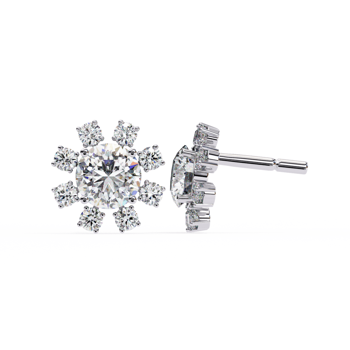 Reverra 14K Gold Round Lab Grown Diamond Petal Cluster Stud Earrings For Women, CTTW-1.22