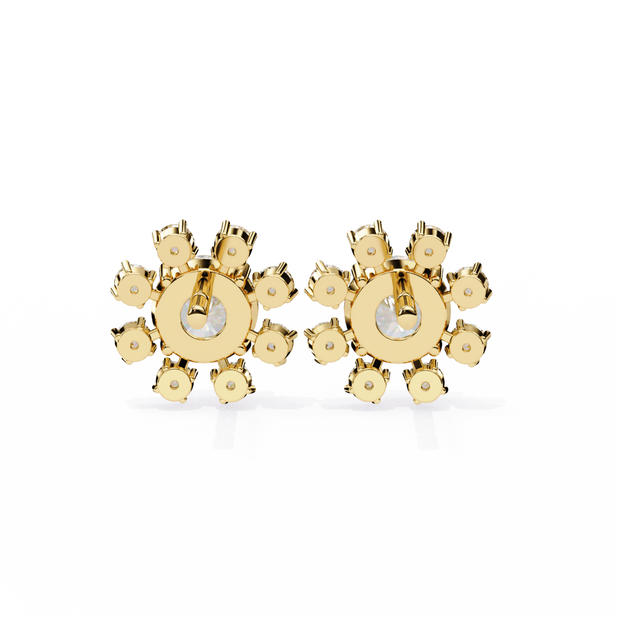 Reverra 14K Gold Round Lab Grown Diamond Petal Cluster Stud Earrings For Women, CTTW-1.22