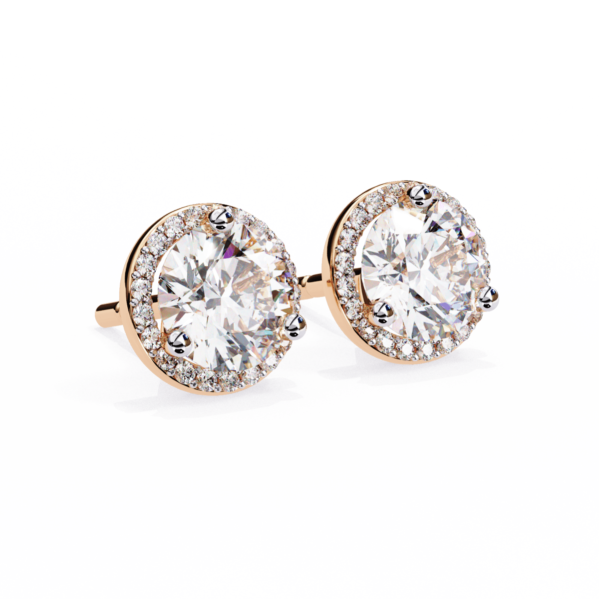 Reverra 14K Gold Round Halo Lab Grown Diamond Stud Earrings For Women, CTTW-1.95