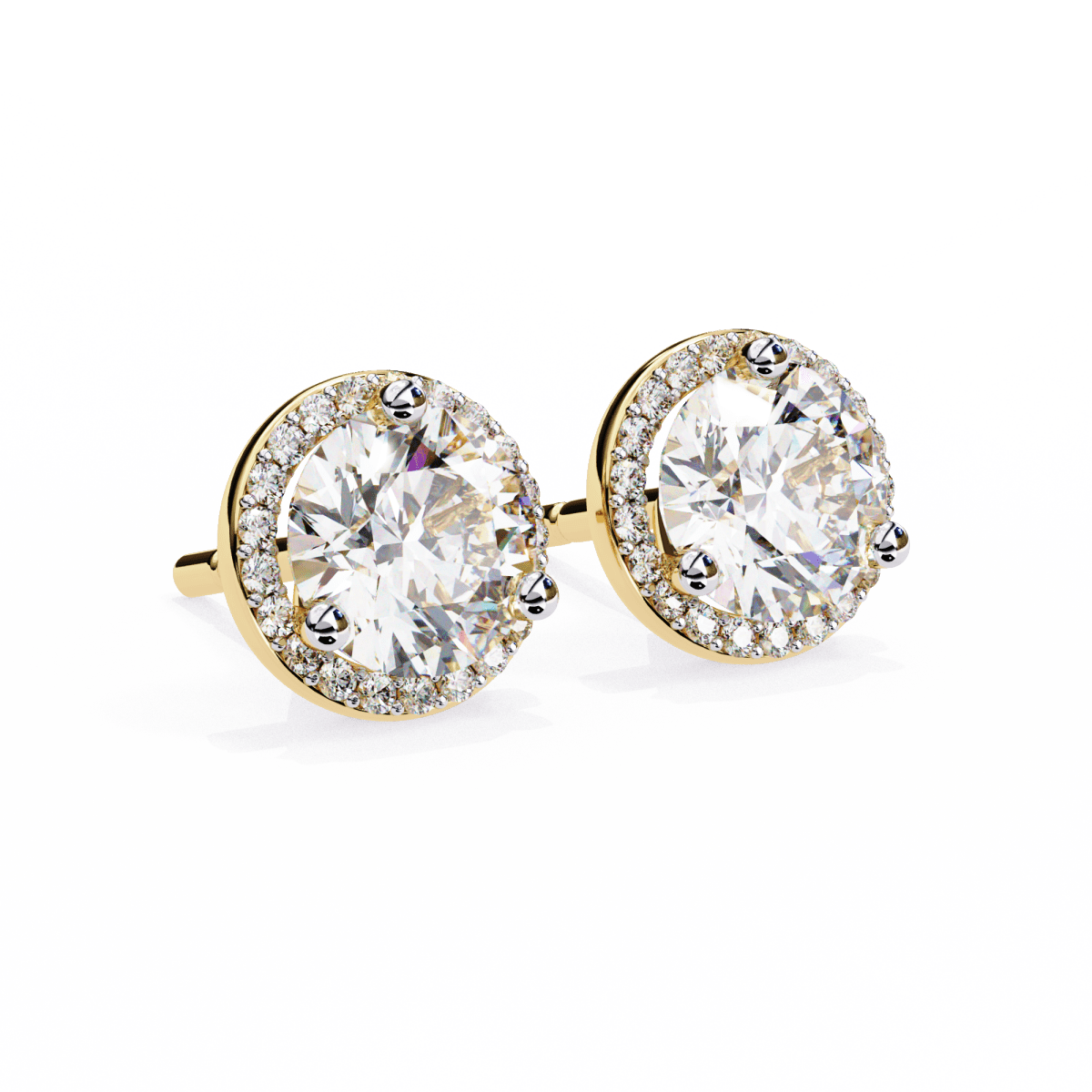 Reverra 14K Gold Round Halo Lab Grown Diamond Stud Earrings For Women, CTTW-1.95