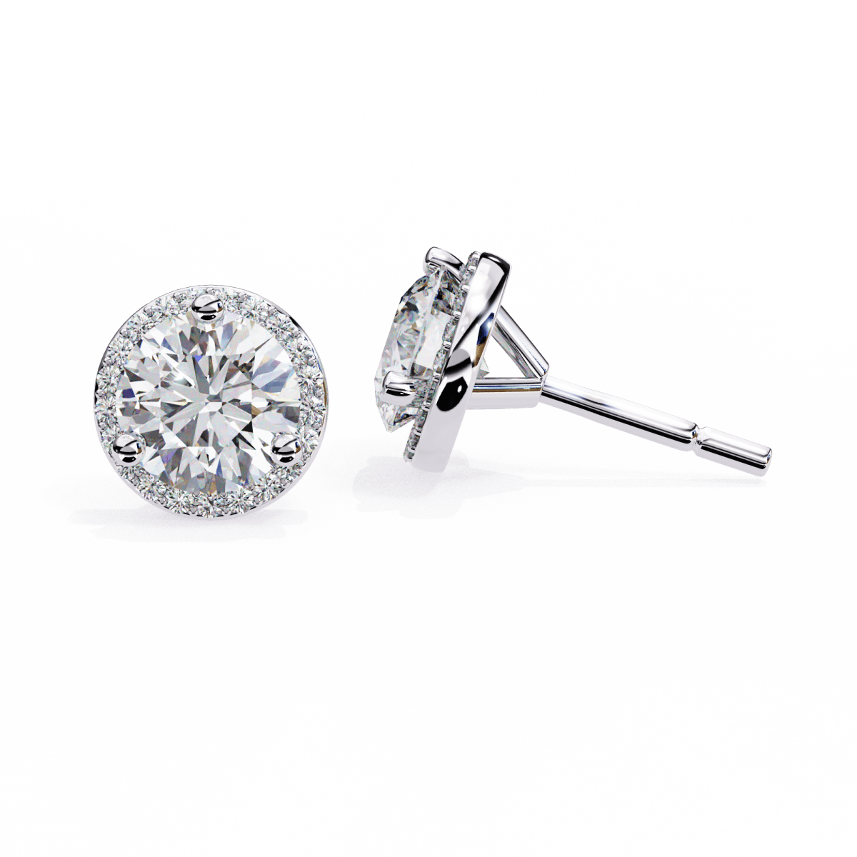 Reverra 14K Gold Round Halo Lab Grown Diamond Stud Earrings For Women, CTTW-1.95