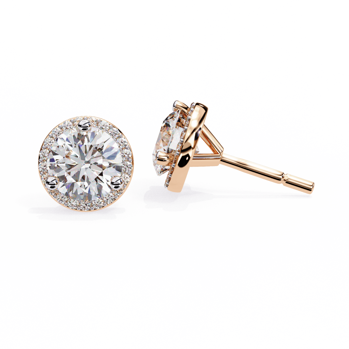 Reverra 14K Gold Round Halo Lab Grown Diamond Stud Earrings For Women, CTTW-1.95