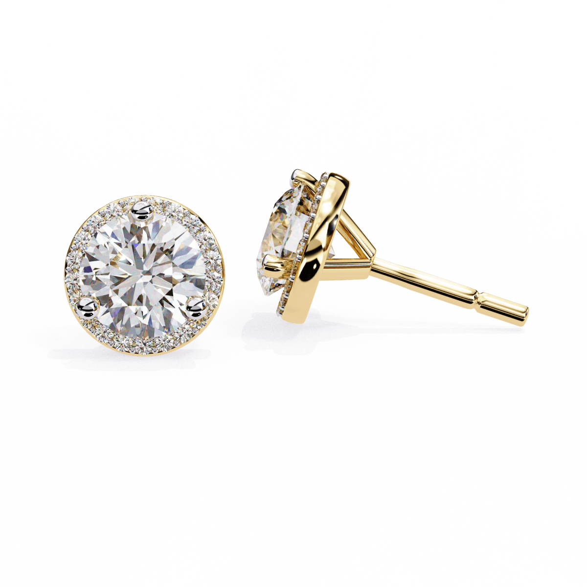 Reverra 14K Gold Round Halo Lab Grown Diamond Stud Earrings For Women, CTTW-1.95