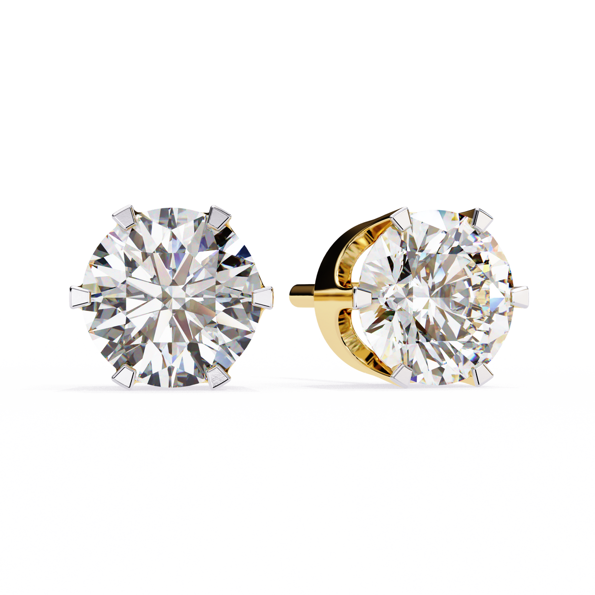 Reverra 14K Gold Round Lab Grown Diamond 6-Prong Studs Earrings For Women, CTTW-2.57
