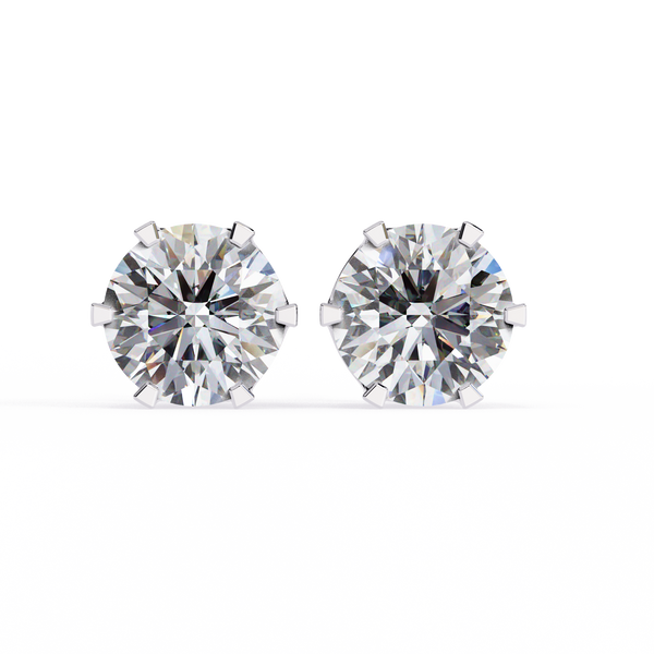 Reverra 14K Gold Round Lab Grown Diamond 6-Prong Studs Earrings For Women, CTTW-2.57