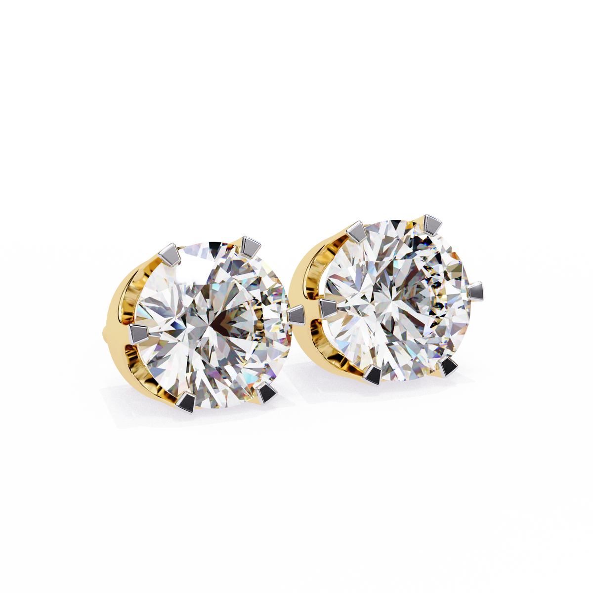 Reverra 14K Gold Round Lab Grown Diamond 6-Prong Studs Earrings For Women, CTTW-2.57