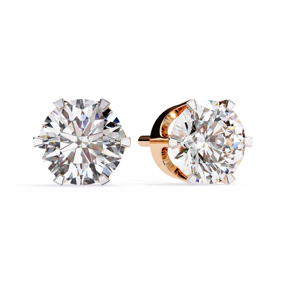 Reverra 14K Gold Round Lab Grown Diamond 6-Prong Studs Earrings For Women, CTTW-2.57