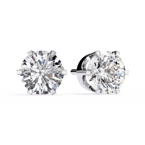 Reverra 14K Gold Round Lab Grown Diamond 6-Prong Studs Earrings For Women, CTTW-2.57
