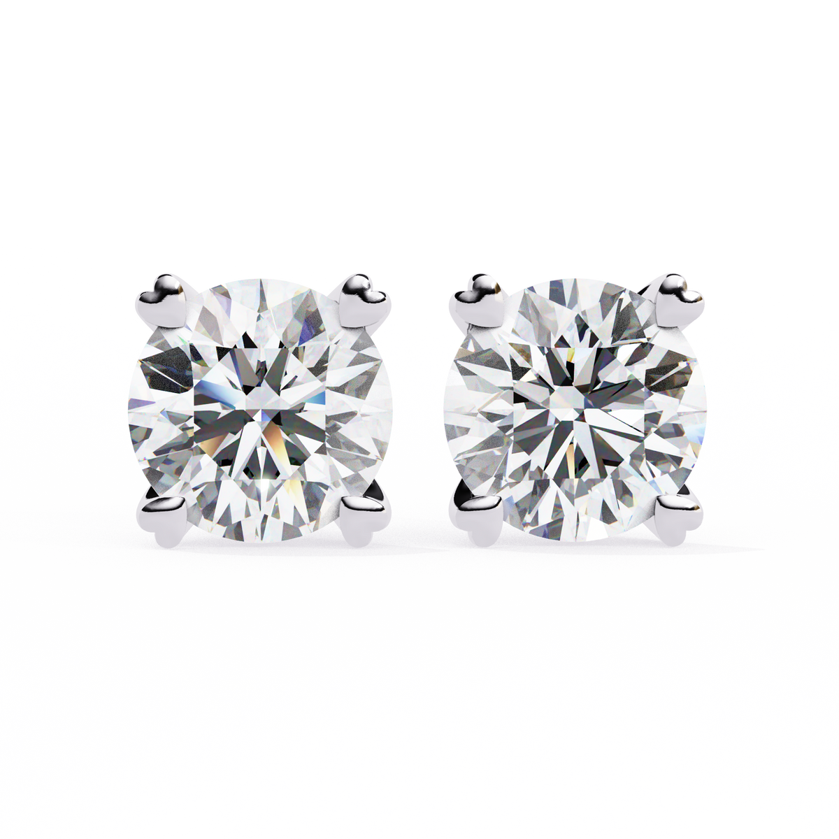 Reverra 14K Gold Round Lab Grown Diamond 4 Heart-Prong Stud Earrings For Women, CTTW-2.57