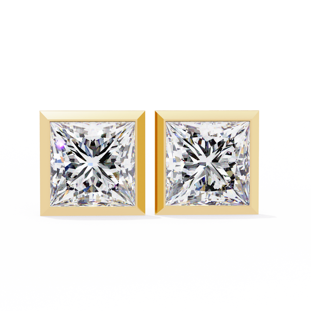 Reverra 14K Gold Princess Bezel Lab Grown Diamond Stud Earrings For Women, CTTW-1.77