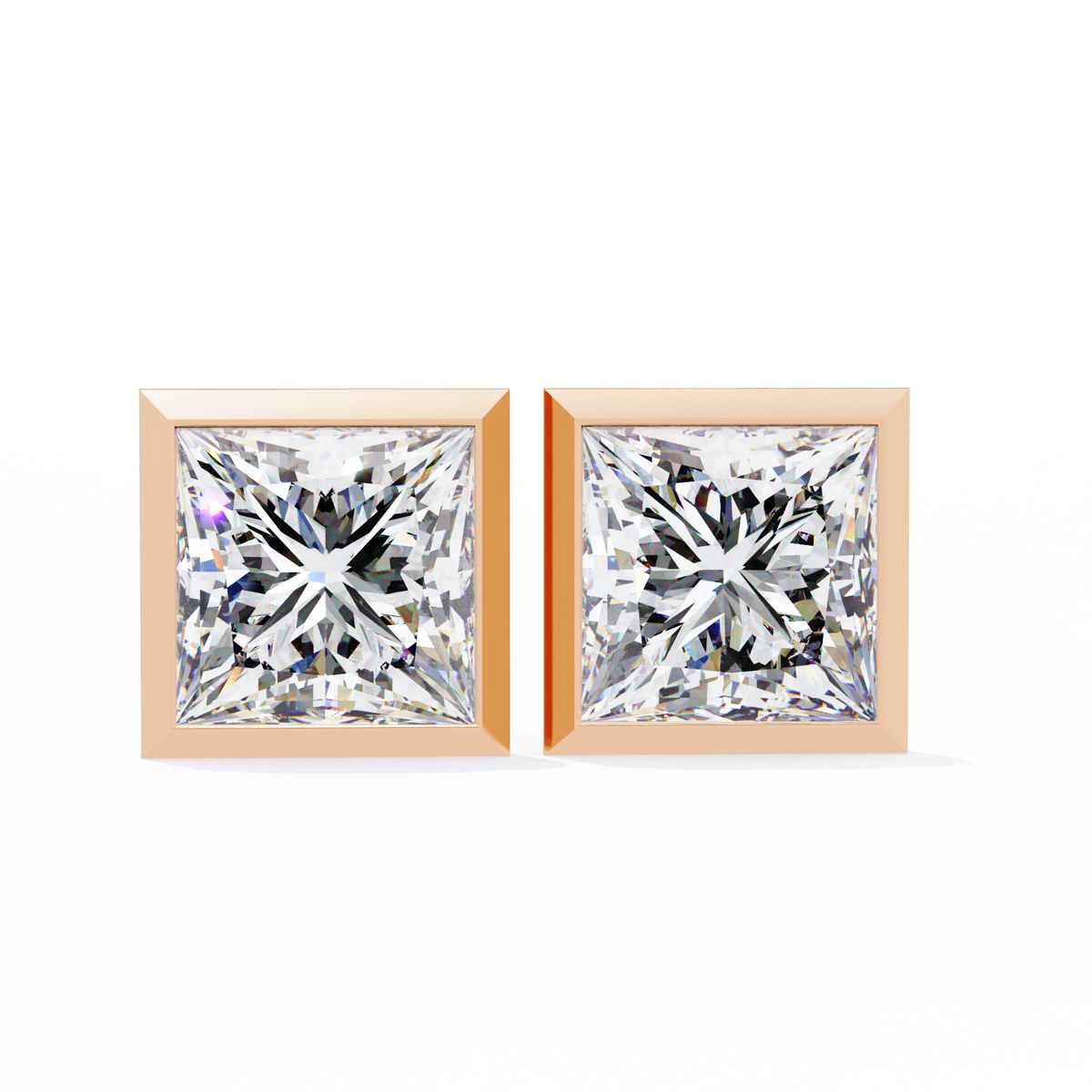 Reverra 14K Gold Princess Bezel Lab Grown Diamond Stud Earrings For Women, CTTW-1.77