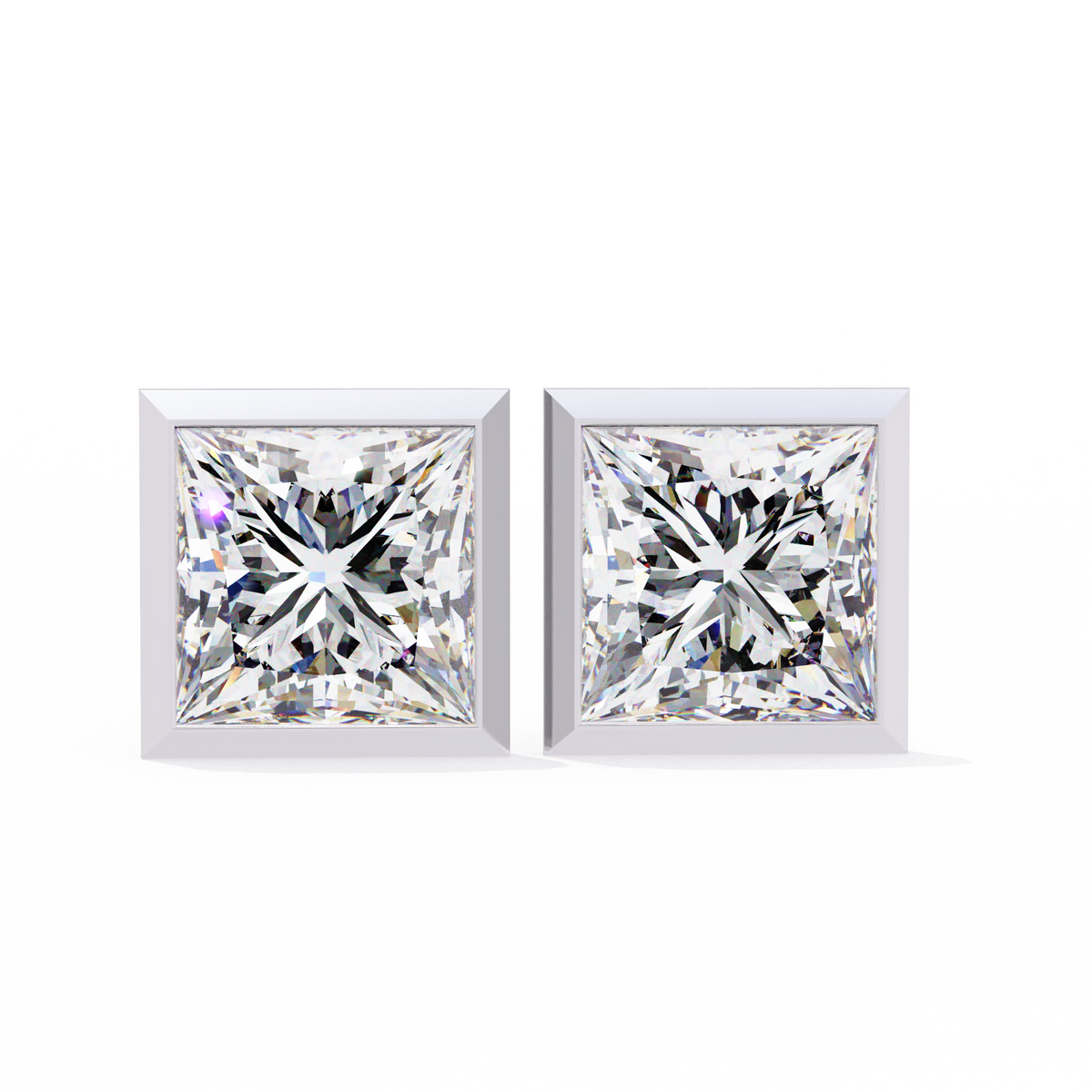 Reverra 14K Gold Princess Bezel Lab Grown Diamond Stud Earrings For Women, CTTW-1.77