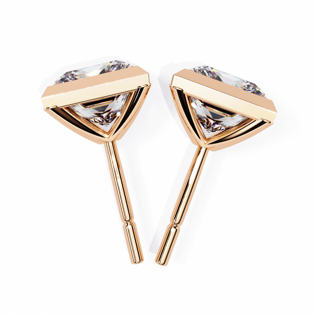 Reverra 14K Gold Princess Bezel Lab Grown Diamond Stud Earrings For Women, CTTW-1.77