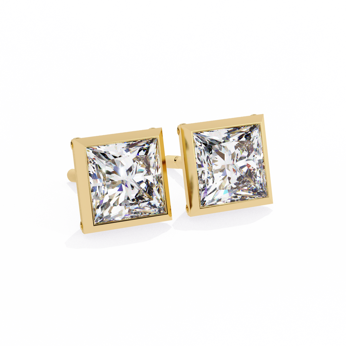 Reverra 14K Gold Princess Bezel Lab Grown Diamond Stud Earrings For Women, CTTW-1.77