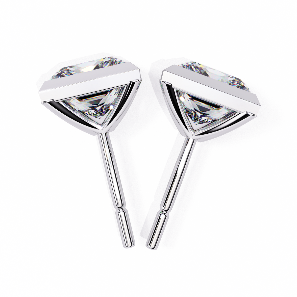 Reverra 14K Gold Princess Bezel Lab Grown Diamond Stud Earrings For Women, CTTW-1.77