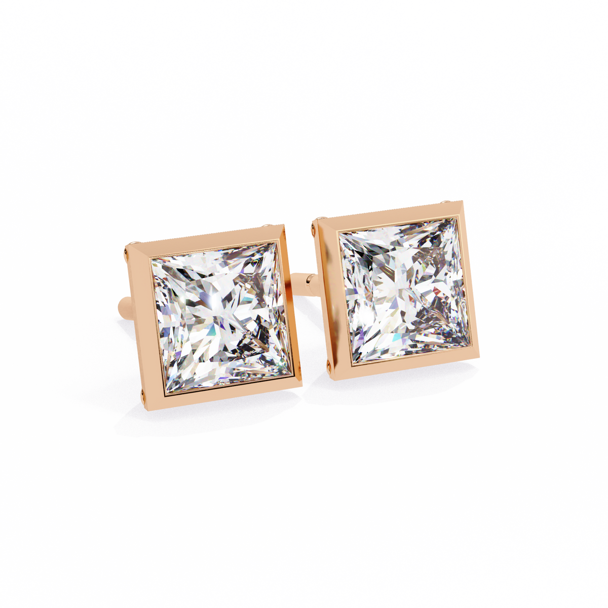 Reverra 14K Gold Princess Bezel Lab Grown Diamond Stud Earrings For Women, CTTW-1.77