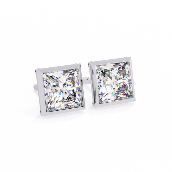 Reverra 14K Gold Princess Bezel Lab Grown Diamond Stud Earrings For Women, CTTW-1.77