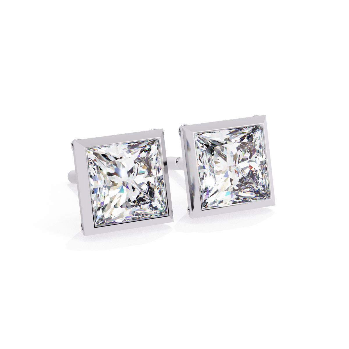 Reverra 14K Gold Princess Bezel Lab Grown Diamond Stud Earrings For Women, CTTW-1.77