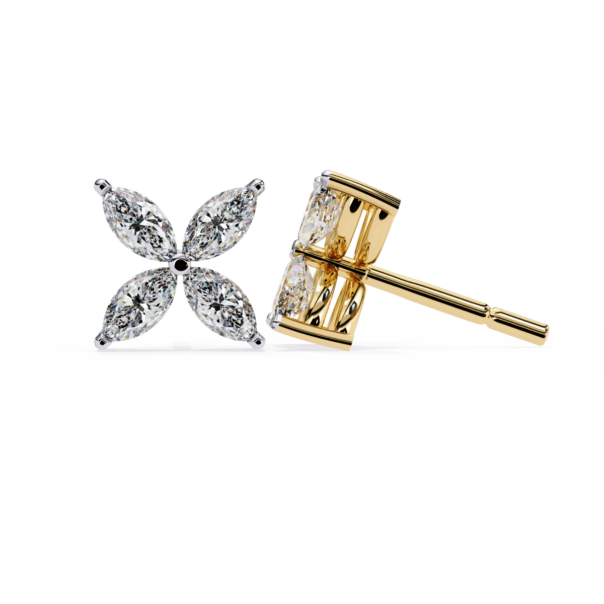 Reverra 14K Gold Marquise Lab Grown Diamond Floral Stud Earrings For Women, CTTW-0.88