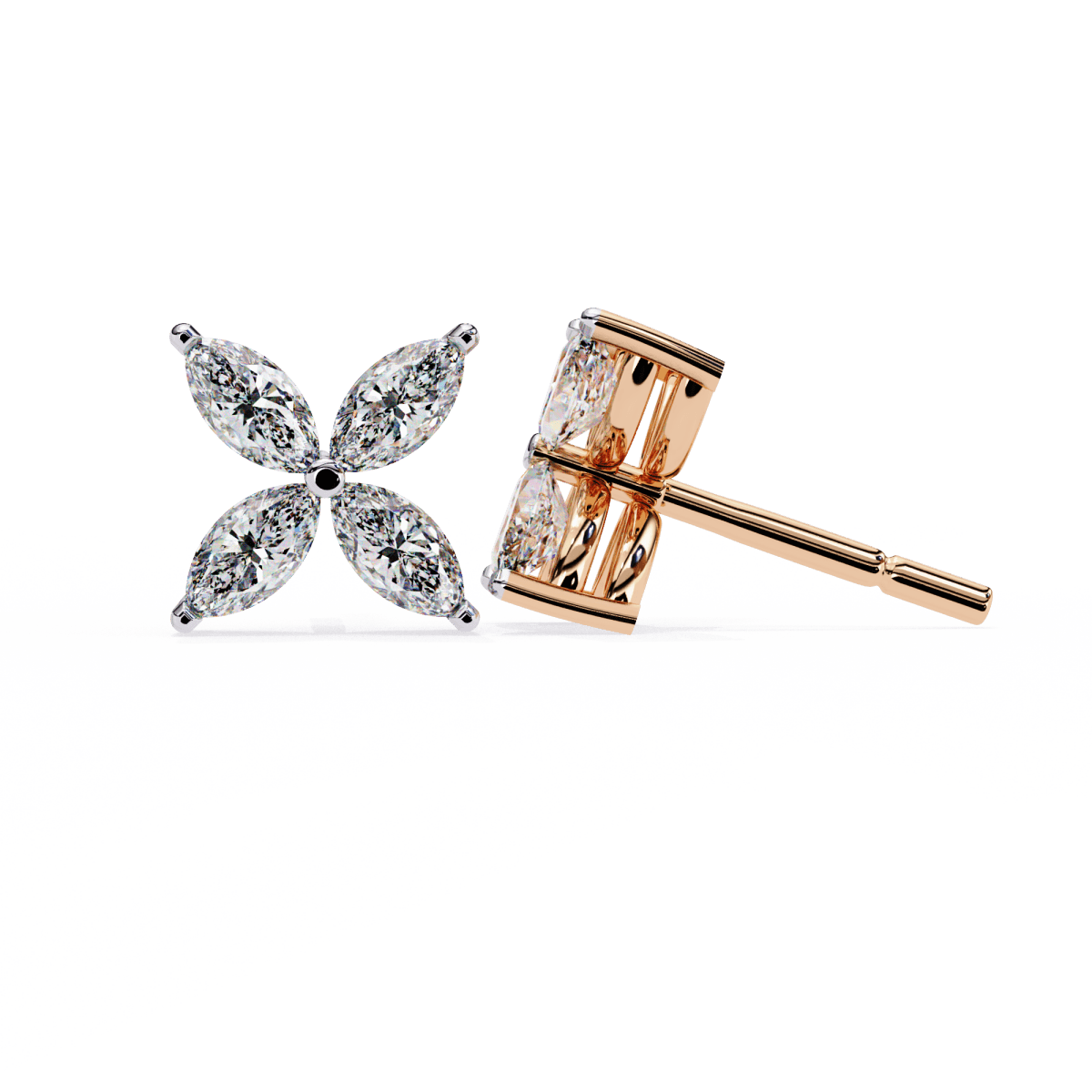 Reverra 14K Gold Marquise Lab Grown Diamond Floral Stud Earrings For Women, CTTW-0.88