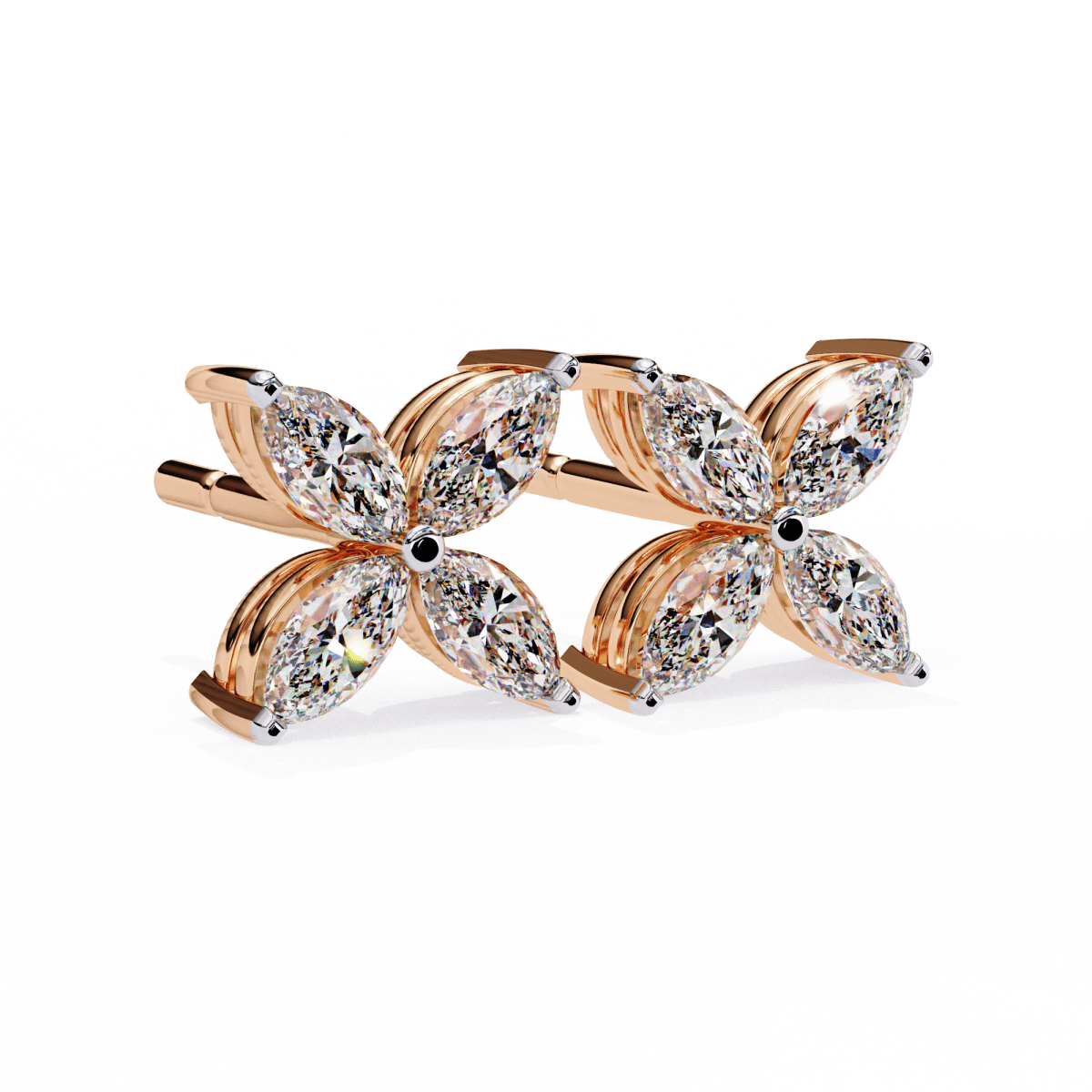 Reverra 14K Gold Marquise Lab Grown Diamond Floral Stud Earrings For Women, CTTW-0.88