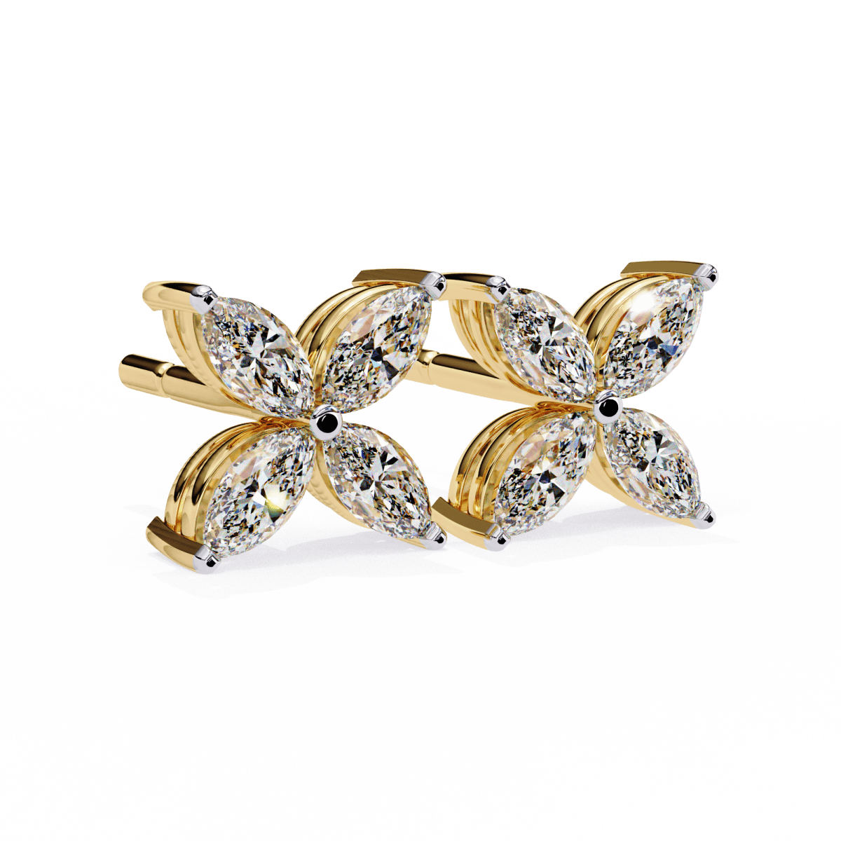 Reverra 14K Gold Marquise Lab Grown Diamond Floral Stud Earrings For Women, CTTW-0.88