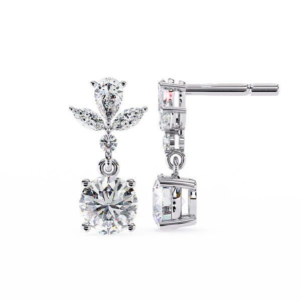 Reverra 14K Gold Pear & Round Floral Lab Grown Diamond Drop Earrings For Women, CTTW-1.16 | Push Back