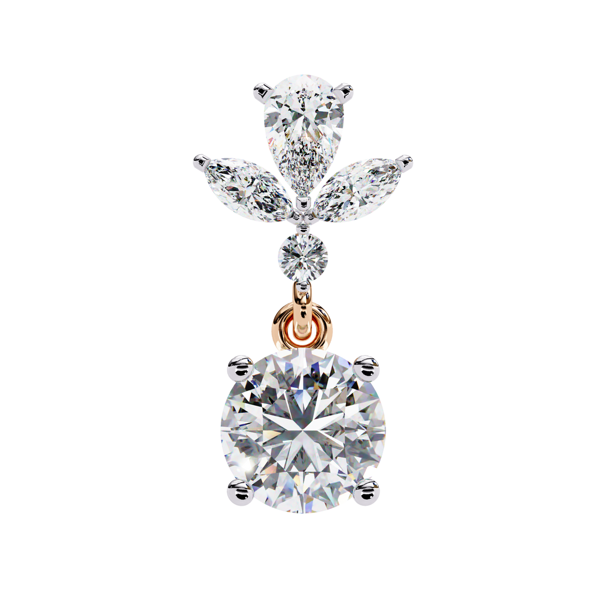 Reverra 14K Gold Pear & Round Floral Lab Grown Diamond Drop Earrings For Women, CTTW-1.16 | Push Back