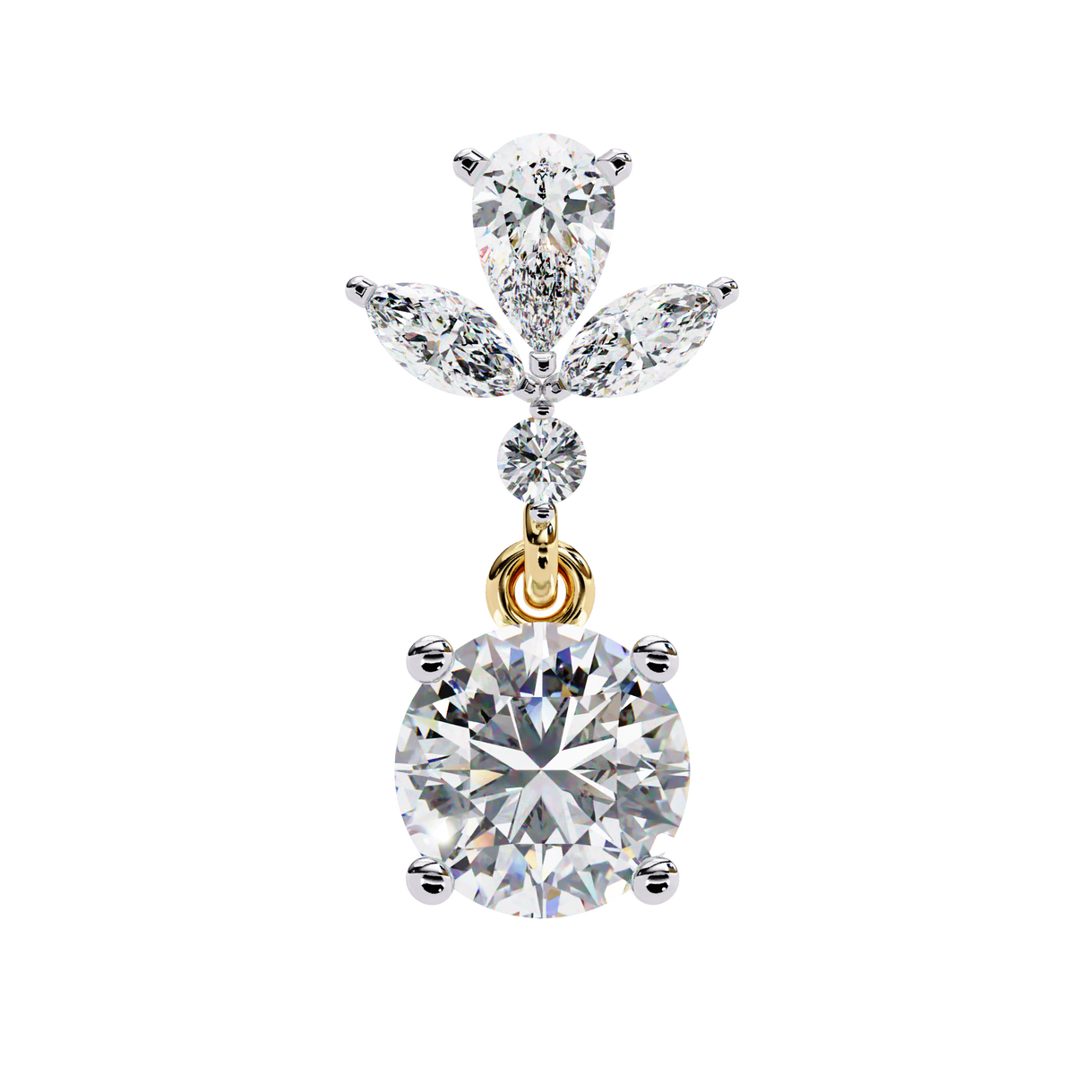 Reverra 14K Gold Pear & Round Floral Lab Grown Diamond Drop Earrings For Women, CTTW-1.16 | Push Back