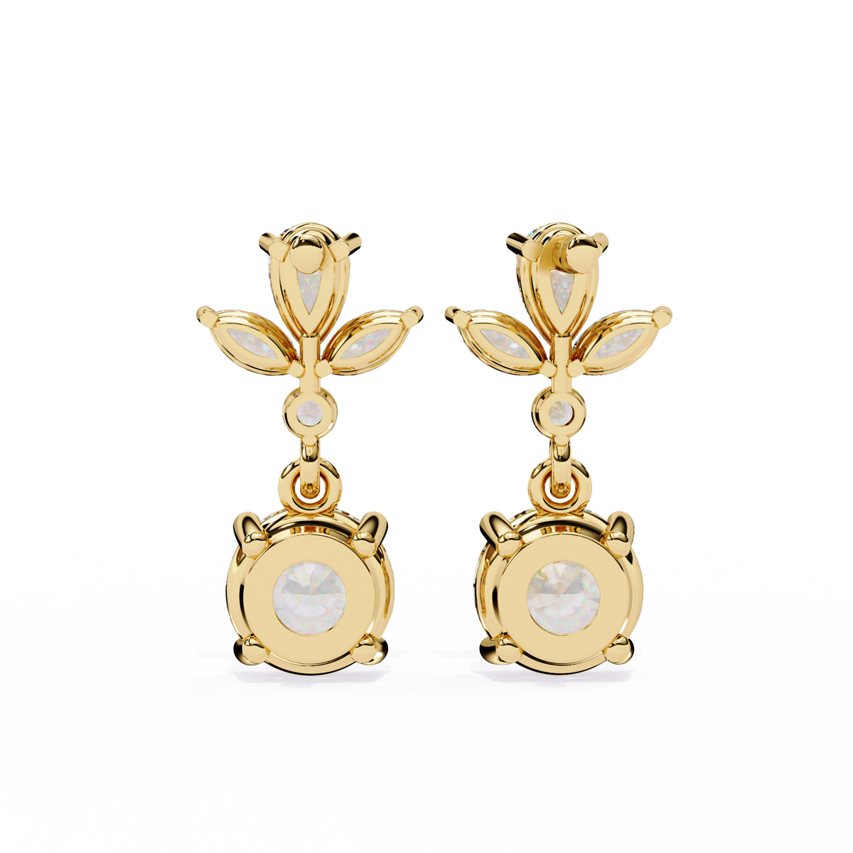 Reverra 14K Gold Pear & Round Floral Lab Grown Diamond Drop Earrings For Women, CTTW-1.16 | Push Back