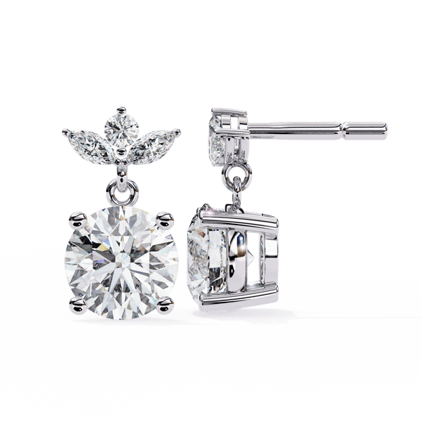 Reverra 14K Gold Round Lab Grown Diamond Marquise Cluster Drop Earrings For Women, CTTW-2.02 | Push Back