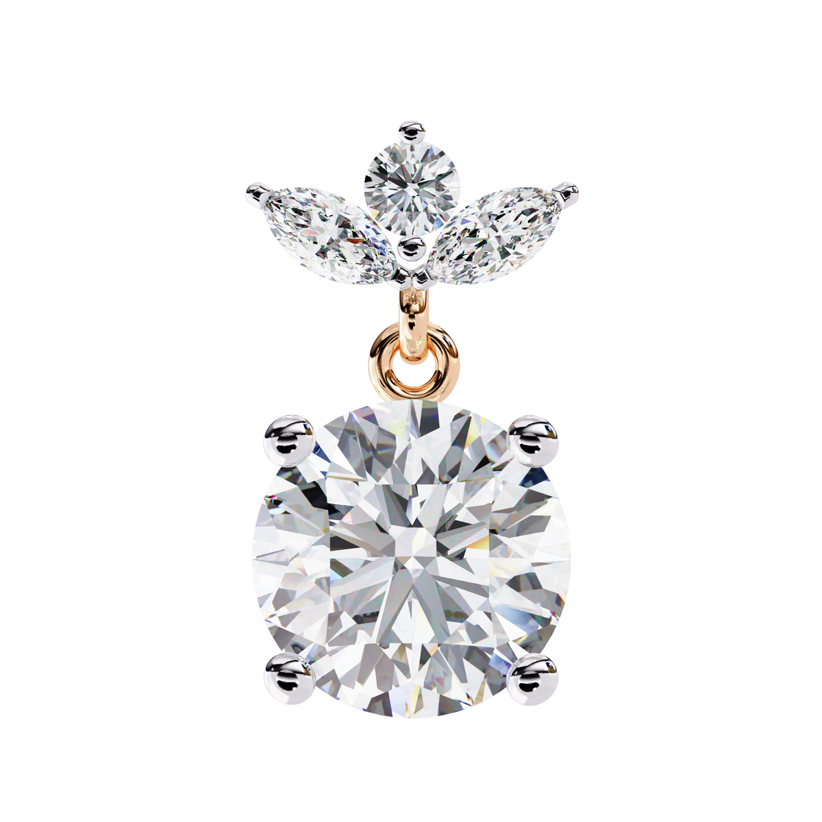 Reverra 14K Gold Round Lab Grown Diamond Marquise Cluster Drop Earrings For Women, CTTW-2.02 | Push Back