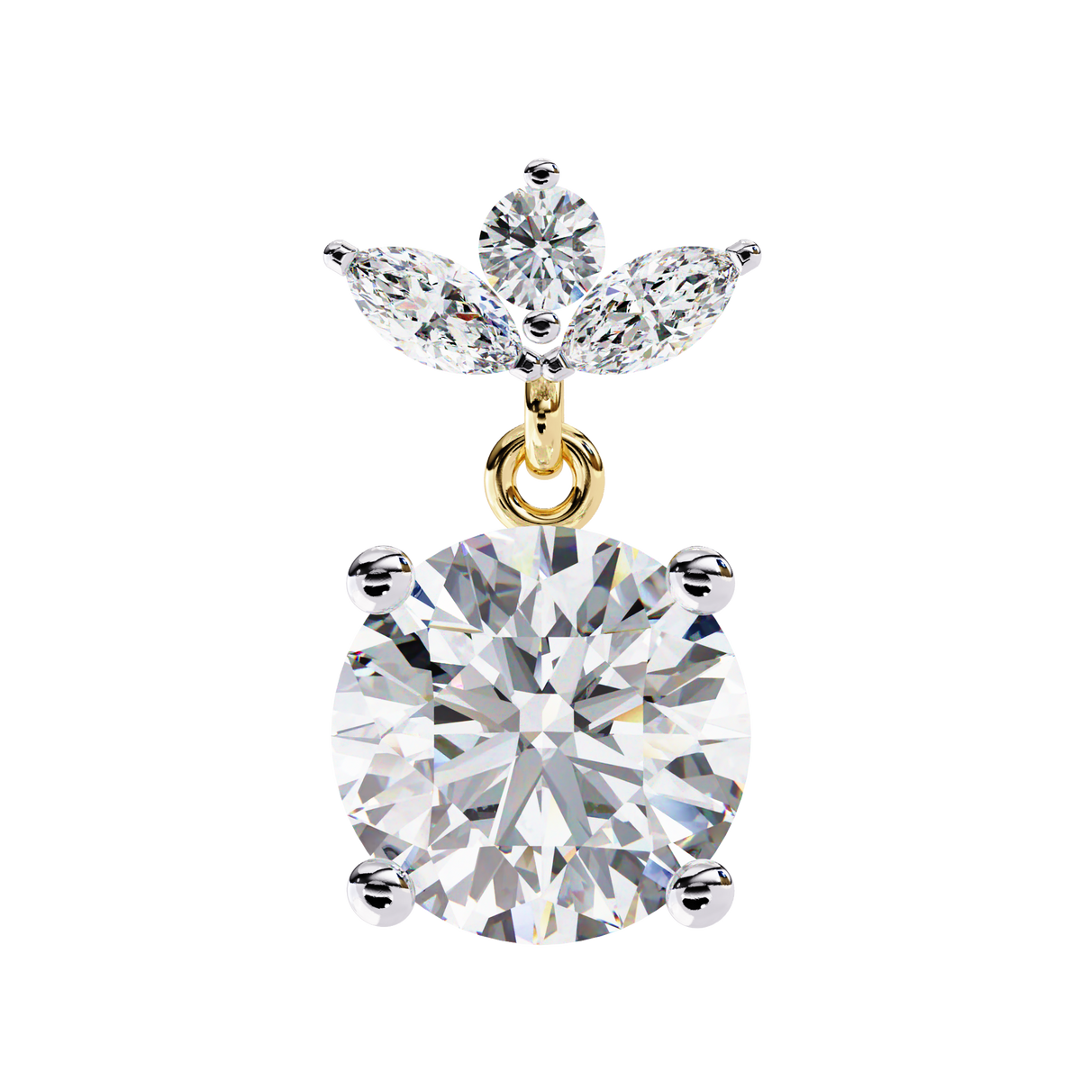 Reverra 14K Gold Round Lab Grown Diamond Marquise Cluster Drop Earrings For Women, CTTW-2.02 | Push Back