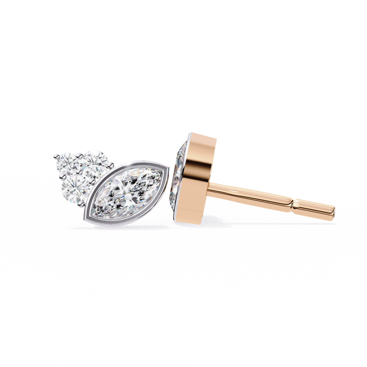 Reverra 14K Gold Marquise & Round Cluster Lab Grown Diamond Studs Earring For Women, IGI Certified, CTTW-0.47